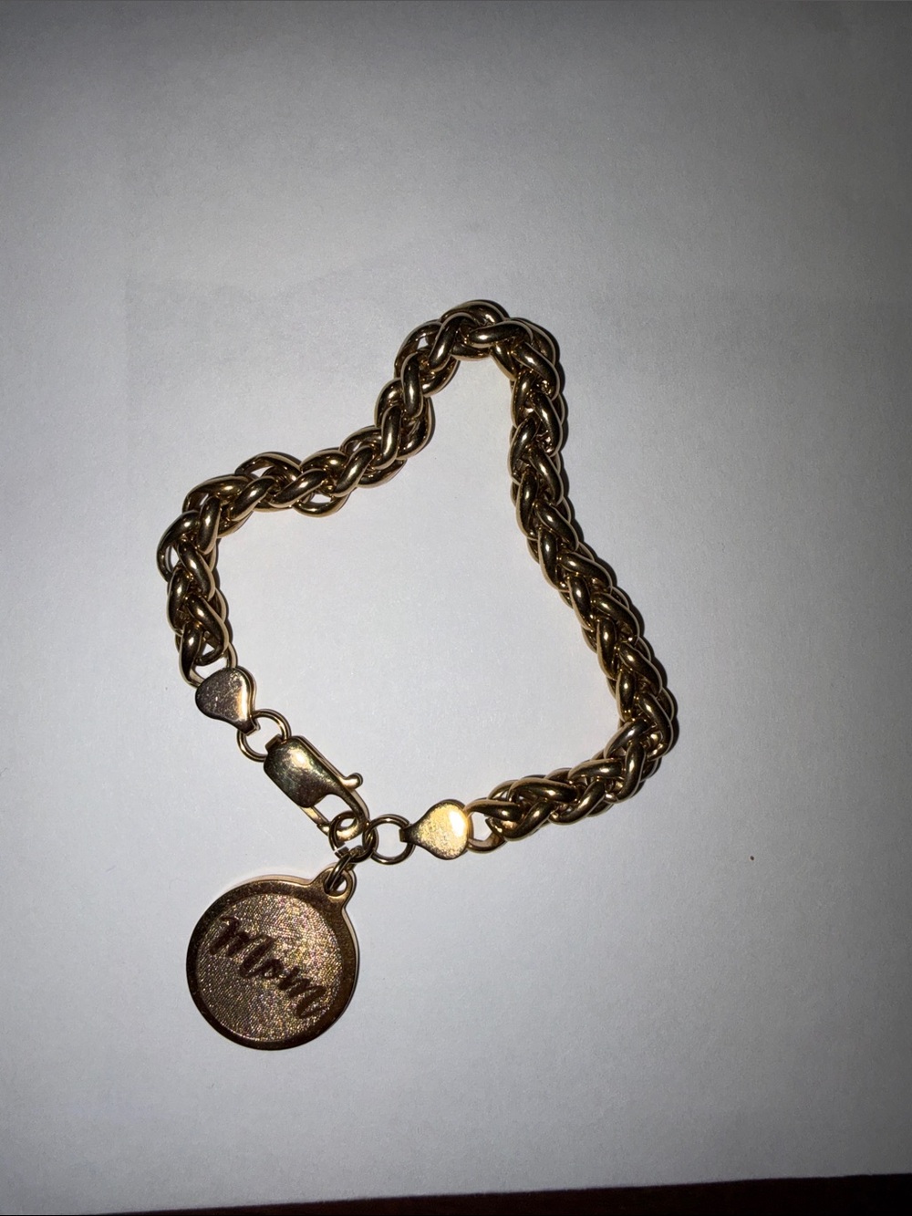 Rustic Cuff Gold Tone Mom Charm Chain Bracelet